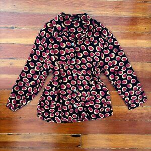 Twee Boho 3/4 Sleeve Button Down Blouse Polka Dots MEDIUM